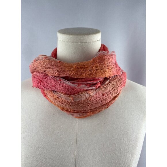Women’s Orange, Pink, & Salmon Knit & Mesh Scarf - Picture 3 of 6